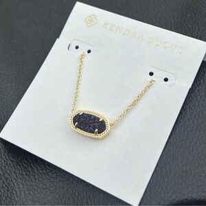 Kendra Scott Gold Necklace with Sparkling Navy Druzy Pendant